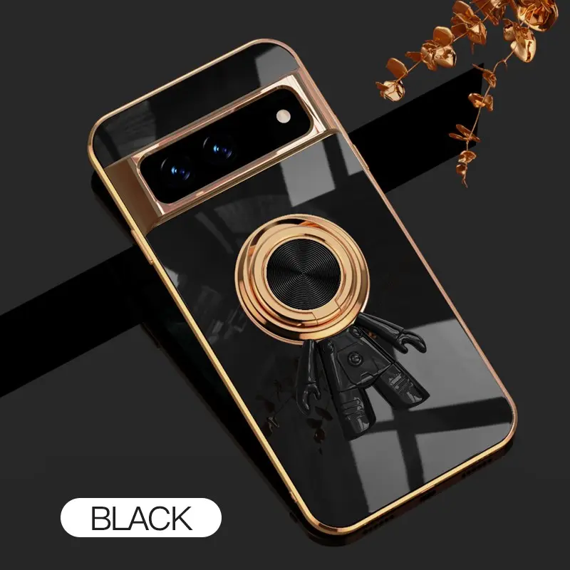 For Google Pixel 7 6D Astronaut Electroplated Ring Stand Phone Case HNTKR-0093