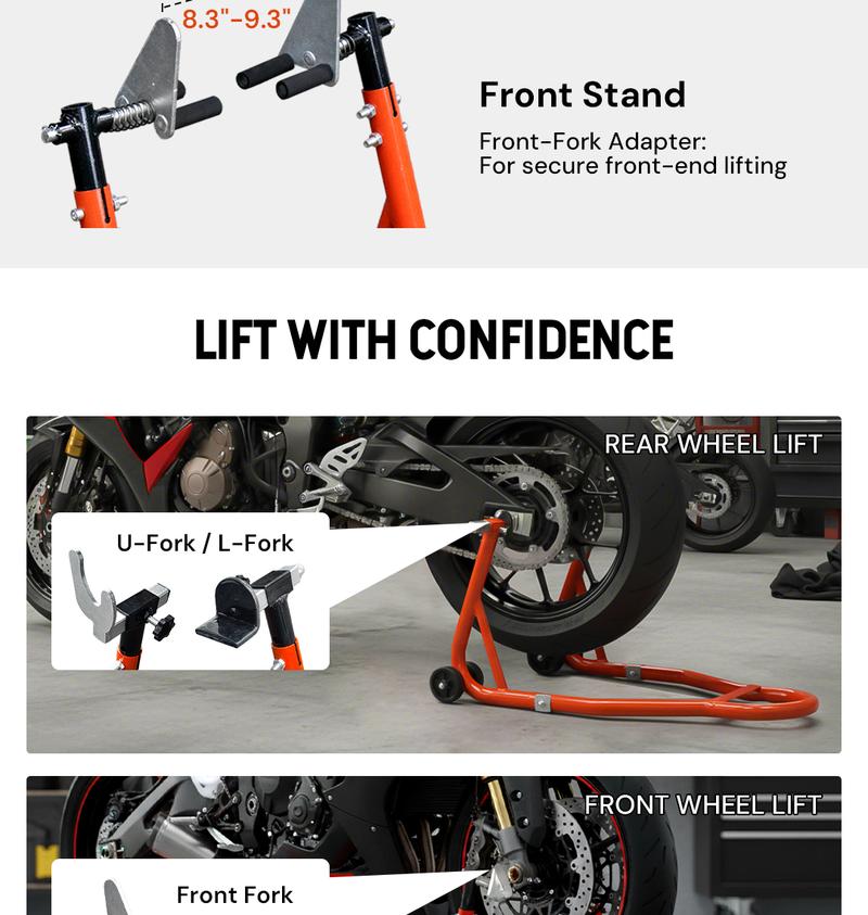 Sekam Motorcycle Stand Lift, Various specifications, Front Rear Combo Stand Lift Stand, U+L Fork Swingarm Spool, Compatible with Most Yamaha Honda Kawasaki Suzuki Motorcycles, Black, Motorcycle bike stand