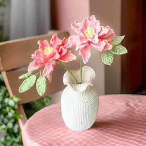 Crochet Pink Peony Vase: Yarn Flower Home Decor Ornaments