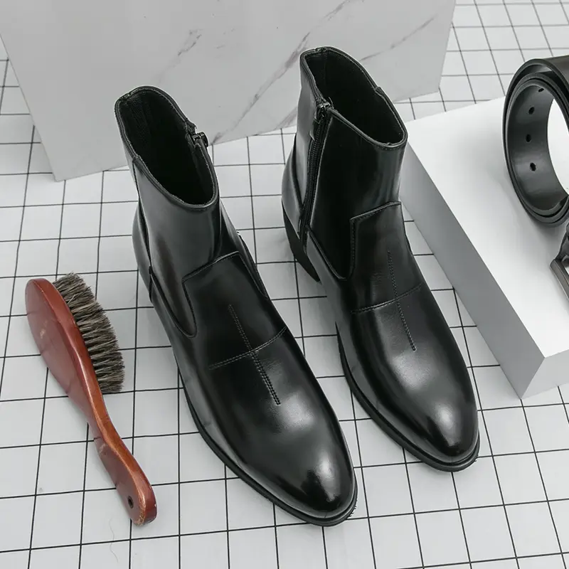 Mens Black Leather Ankle Boots Side Zipper Pointed Toe Dress Boots Vintage Cuban Heel Formal Footwear for Office Wedding and Business Casual - TikTok Shop Mens Black Leather Ankle Boots Side Zipper Pointed Toe Dress Boots Vintage Cuban Heel Formal Footwear for Office Wedding and Business Casual - TikTok Shop