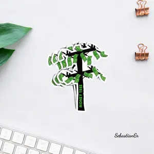 Money Tree Sticker, Dollar Bills Wealth Vinyl Decal, Hustle Finance Waterproof Laptop Car Water Bottle Sticker