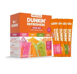 Dunkin’ Refreshers Singles To Go! Powdered drink mix packets, 40 Ct Variety Pack, 40 Single serve Packets per Box (40 servings), Energy from Green Tea, aspartame-free, no synthetic colors, naturally and artificially flavored, just add water
