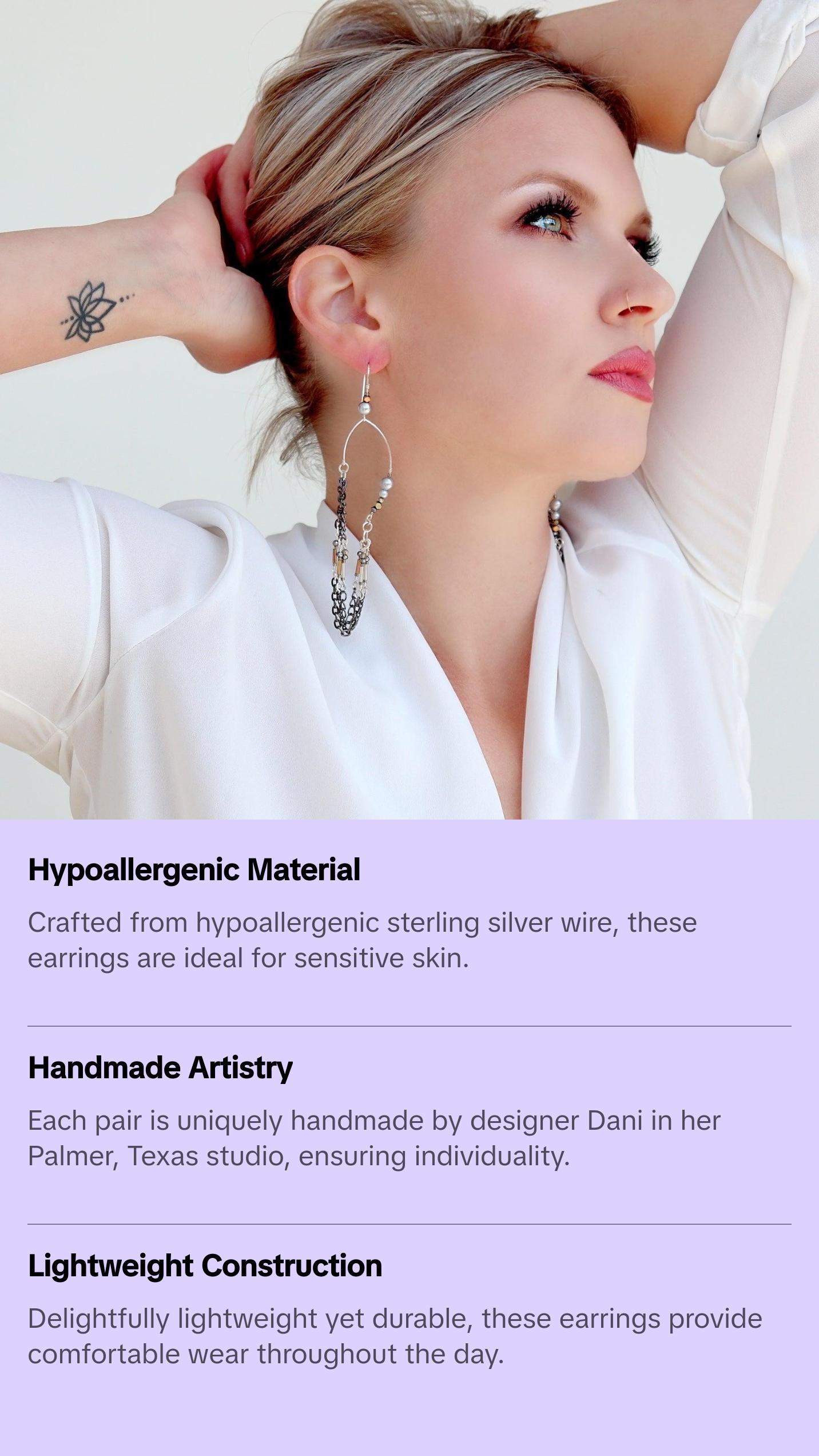 Kate Sculptured Sterling Silver and Hematite Chain Shoulder Duster Earrings