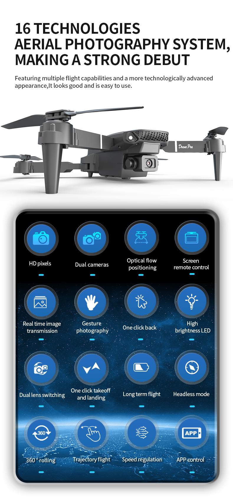 The new 2026 E88 drone comes with two batteries, foldable arms, a remote control with a screen and app control, USB charging, 480P video recording resolution, and 2.4G functionality, making it the perfect gift for outdoor camping and travel. Photography The new 2026 E88 drone comes with two batteries, foldable arms, a remote control with a screen and app control, USB charging, 480P video recording resolution, and 2.4G functionality, making it the perfect gift for outdoor camping and travel. Photography