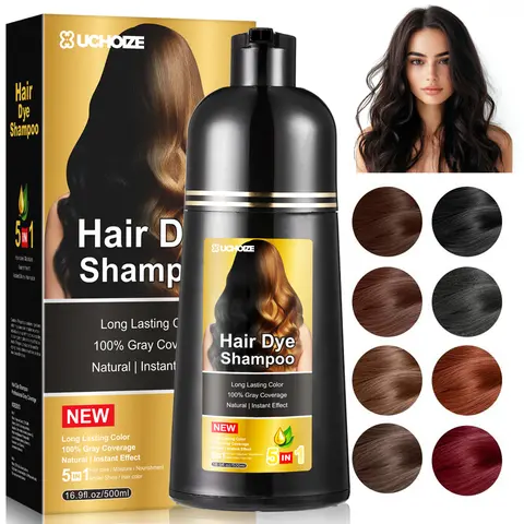 UCHOIZE 5-in-1 Plant Extracts Hair Color Shampoo - 500ml Fast-Acting Depositing Haircare Shampoo with 99.99% Gray Coverage, Argan Oil, Easy Application, Moisturizing, Shine-Boosting, Fruit-Scent, Multiple Options Available