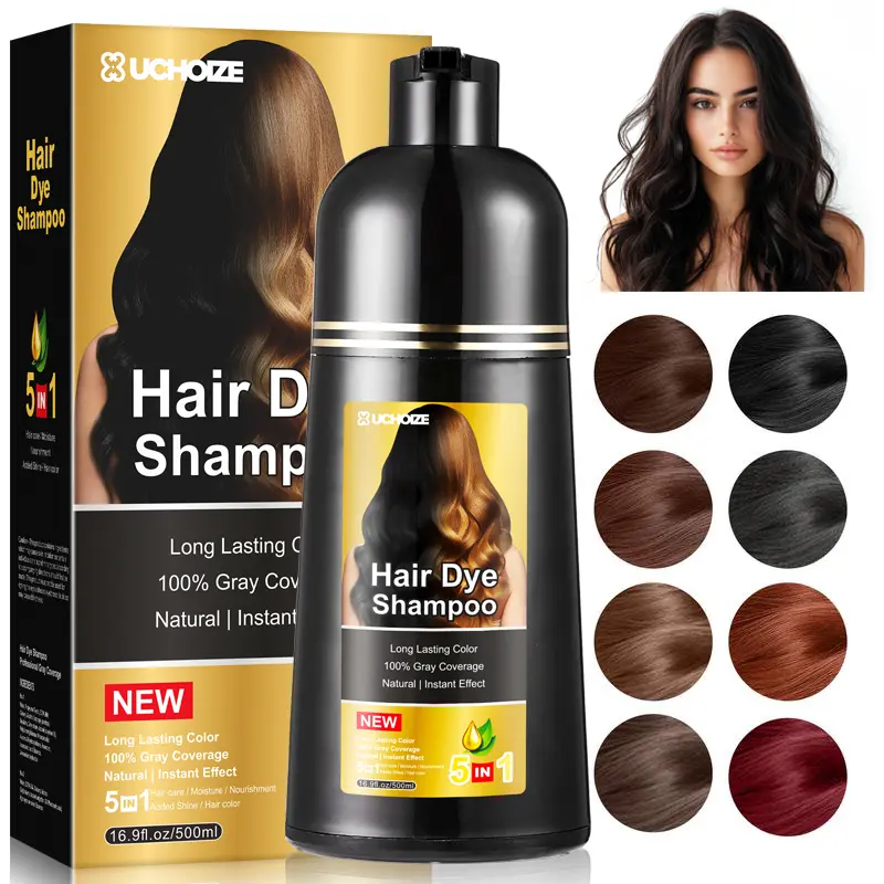 UCHOIZE 5-in-1 Plant Extracts Hair Color Shampoo - 500ml Fast-Acting Depositing Haircare Shampoo with 99.99% Gray Coverage, Argan Oil, Easy Application, Moisturizing, Shine-Boosting, Fruit-Scent, Multiple Options Available