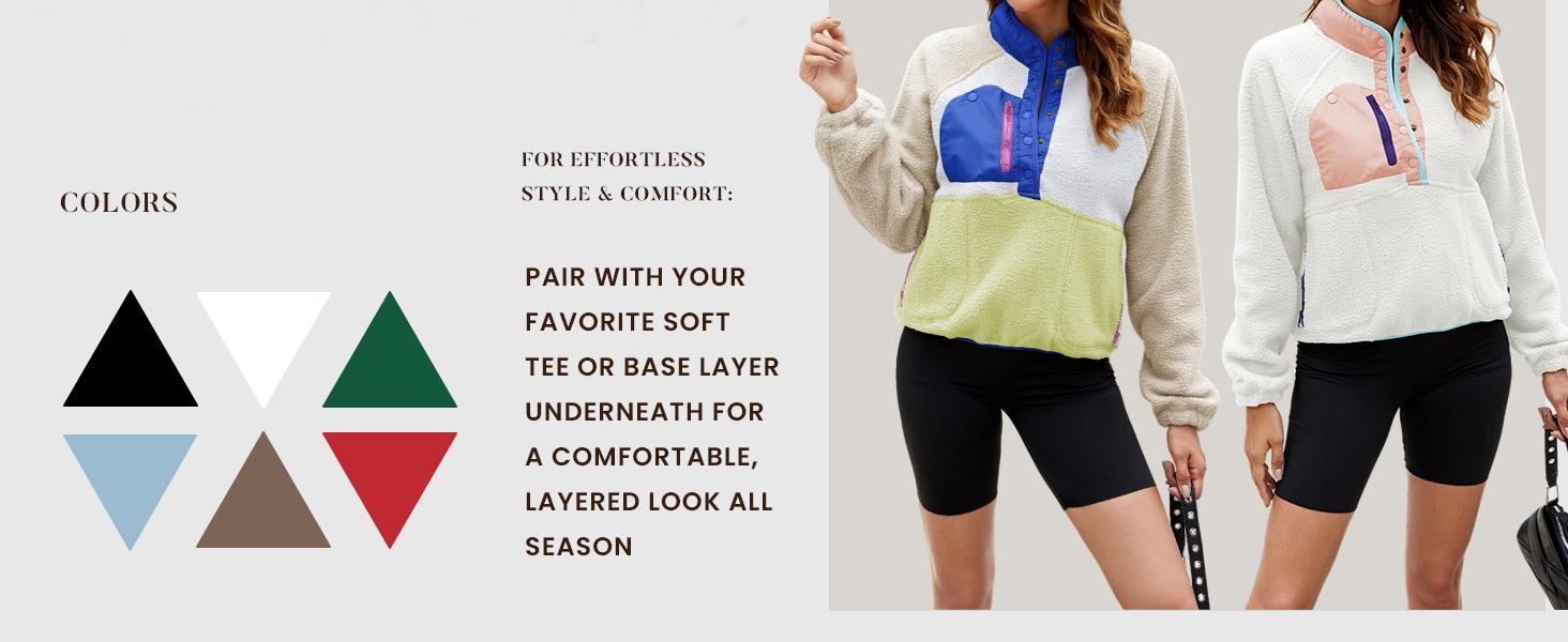 Naeduo Women’s Lightweight  Fleece Pullover Jacket Cropped Fall Winter Fuzzy Sherpa Jacket Sweatshirt Coat with Pockets for Hyrox