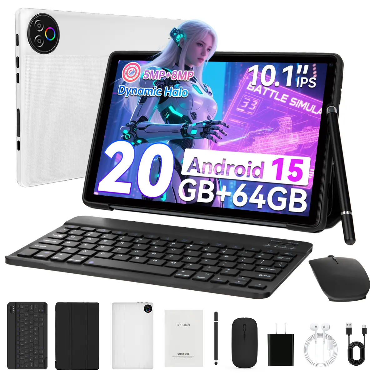 2026 10.1-inch 2-in-1 Android Tablet | 64GB, 1280x800 HD Display | Complete Bundle: Keyboard, Mouse, Case, Stylus, Headphones | Ideal for Home & Daily Use,sohochic