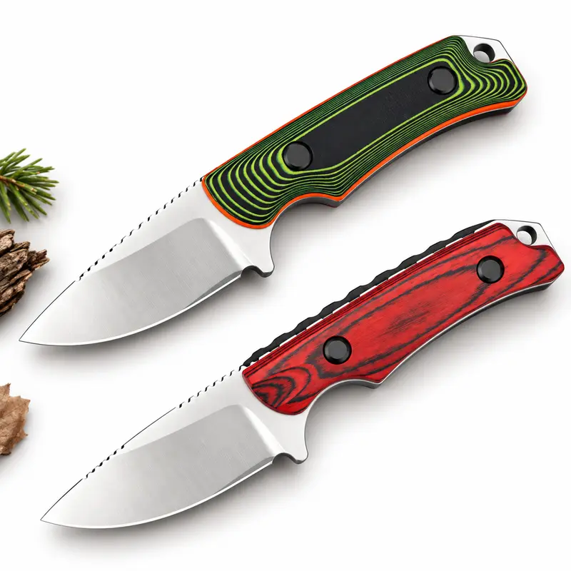 Tactical Compact Fixed Blade Knife - 2.79" 8Cr13MoV Steel Blade, Full Tang G10/Wood Handle, Kydex/Leather Sheath, Lightweight Small Survival EDC Belt Carry Knife, Classic Unique Gifts for Man (Camping, Hiking Use)