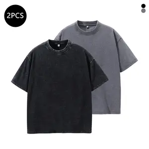2 Pack summer Tshirts for Men Gym Vintage washed and distressed T Shirts Workout  Baggy Tees Summer casual loose and versatile high street clothes for men