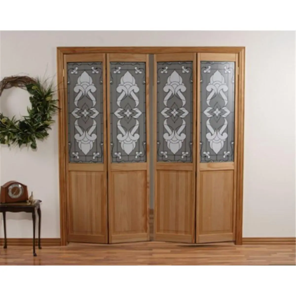212 MAIN Modern Half-Tempered Glass Eternity Bifold Door - American Unfinished Pine Wood (851720), 24x80 in, 1-1/8 in Thick, Hardware Set Included, Safety Film, Light Filtration, Paintable for Home Improvement, Bifold Doors