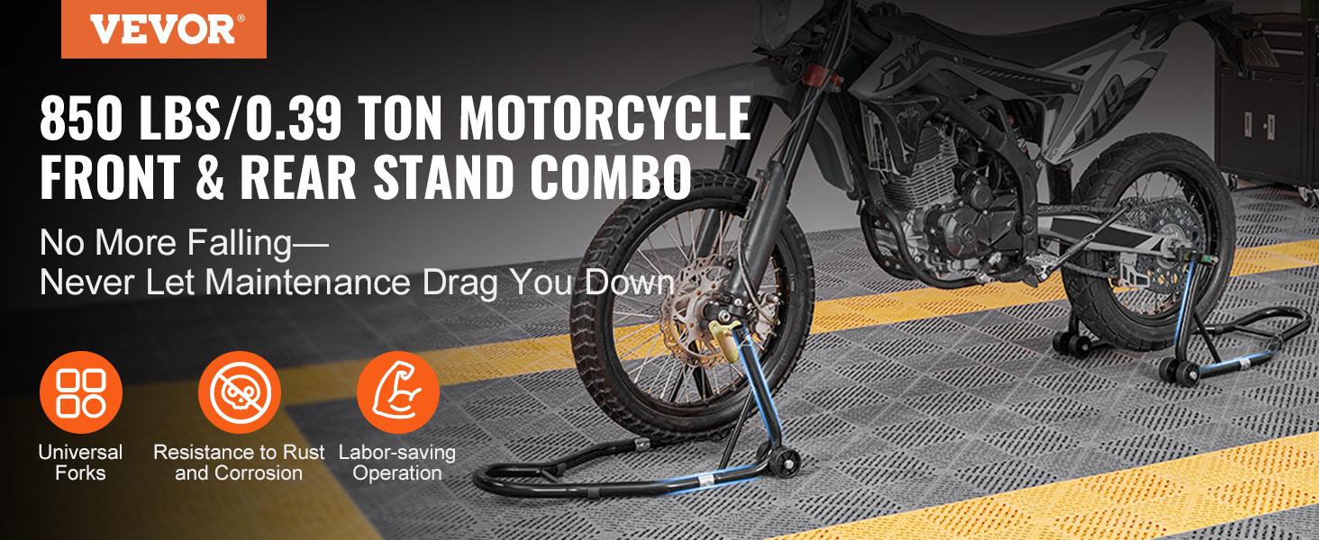 【fathersdaygift】VEVOR Motorcycle Stand, motorcycle stand for front and rear wheel, 850 lbs Combo Lift Stand with Dual-Fork Front & Swingarm Spool Rear for Yamaha Honda Kawasaki Suzuki Sportbikes - Red