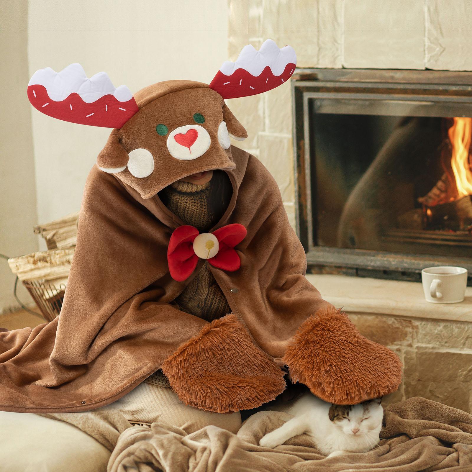 Wearable Hooded Blanket for Adults & Kids, Super Soft Plush Fleece & Sherpa Hoodie Throw Cloak, Cozy Warm Costume-Style Blanket, Multiple Designs