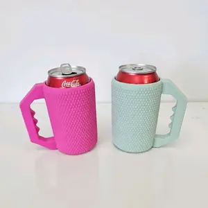 3D Printed Can Koozie with Handle, Textured Drink Holder Drinkware Mug Tumbler