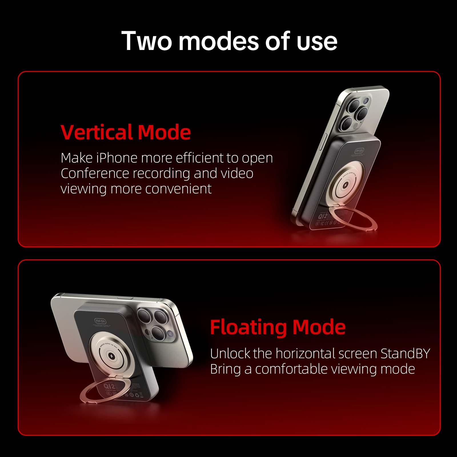 mfish E-Monster 10000 mAh 3-in-1 Foldable Wireless Power Bank,20W USB-C Power Delivery with  Stand,Magsafe-Compatible for iPhone 16/15/14/13/12 Charging Storage Chargeable Smartphone