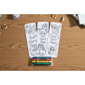 Unicorns Pegasus One More Page Coloring Bookmarks with Crayons Kit - Set of 3 - 2" x 6" Rounded Corner Bookmarks