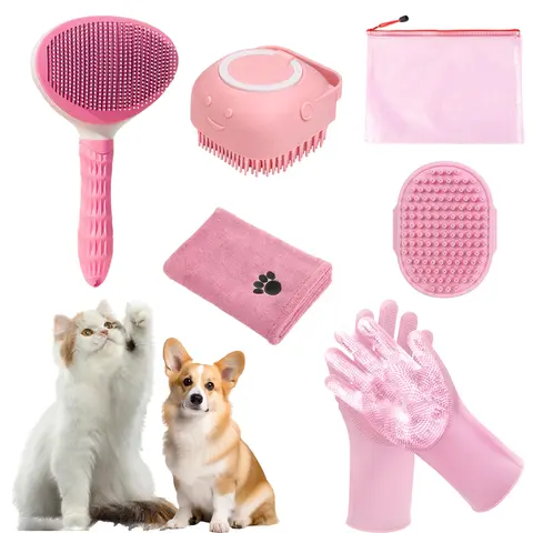6 PCS Stainless Steel Pet Grooming Kit with Organizer Bag - Grooming Supplies, Groomer Tools, Beauty/Hair Care, Deshedding Brush, Undercoat Rake, Slicker Brush, Bath Comb, Self-Clean Fur Removal Tool for Dogs & Cats, Bag Keeps It Tidy