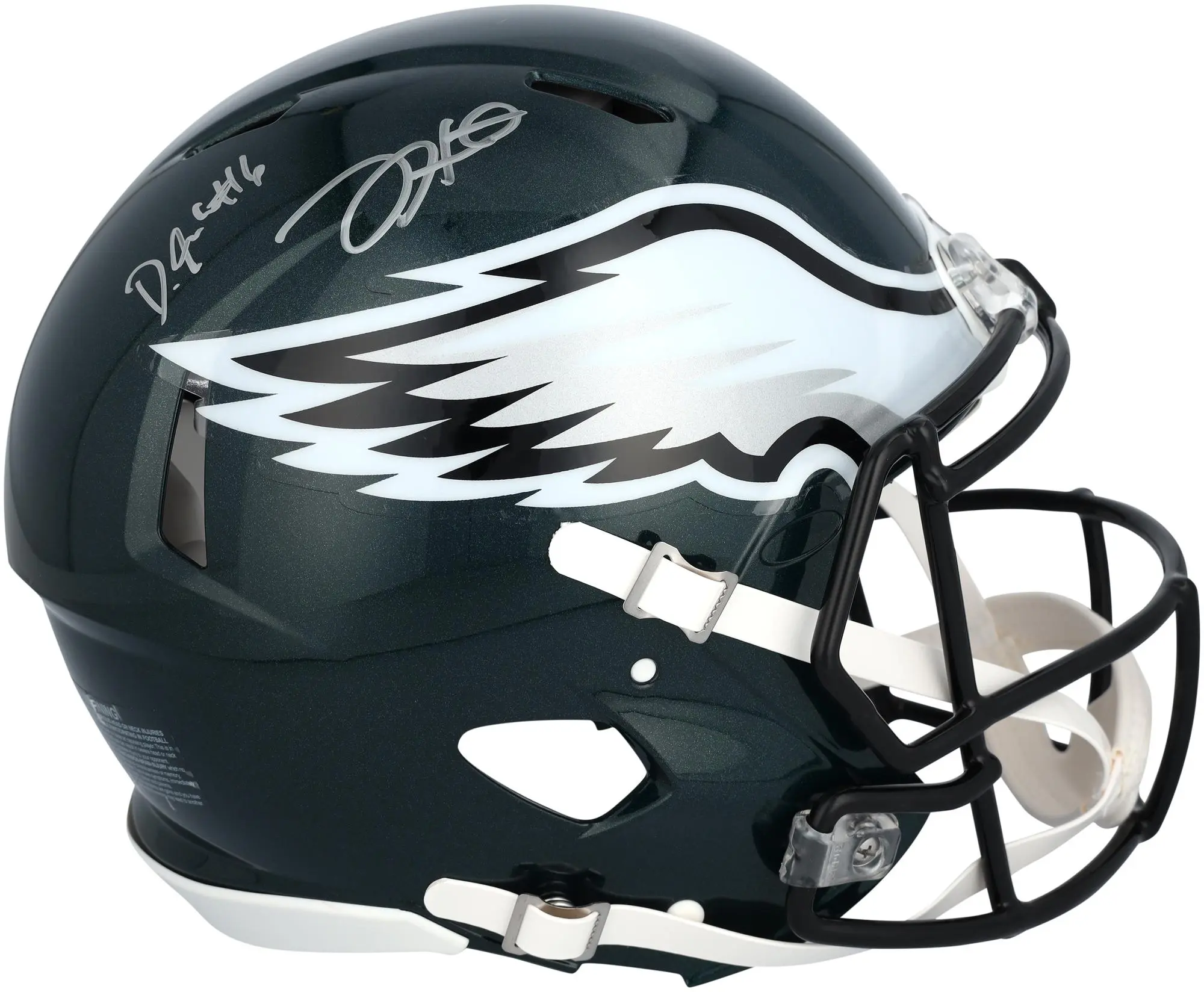 Jalen Hurts and DeVonta Smith Philadelphia Eagles Autographed Riddell Super Bowl LIX Champions Logo Speed Authentic Helmet - Fanatics Authentic Certified
