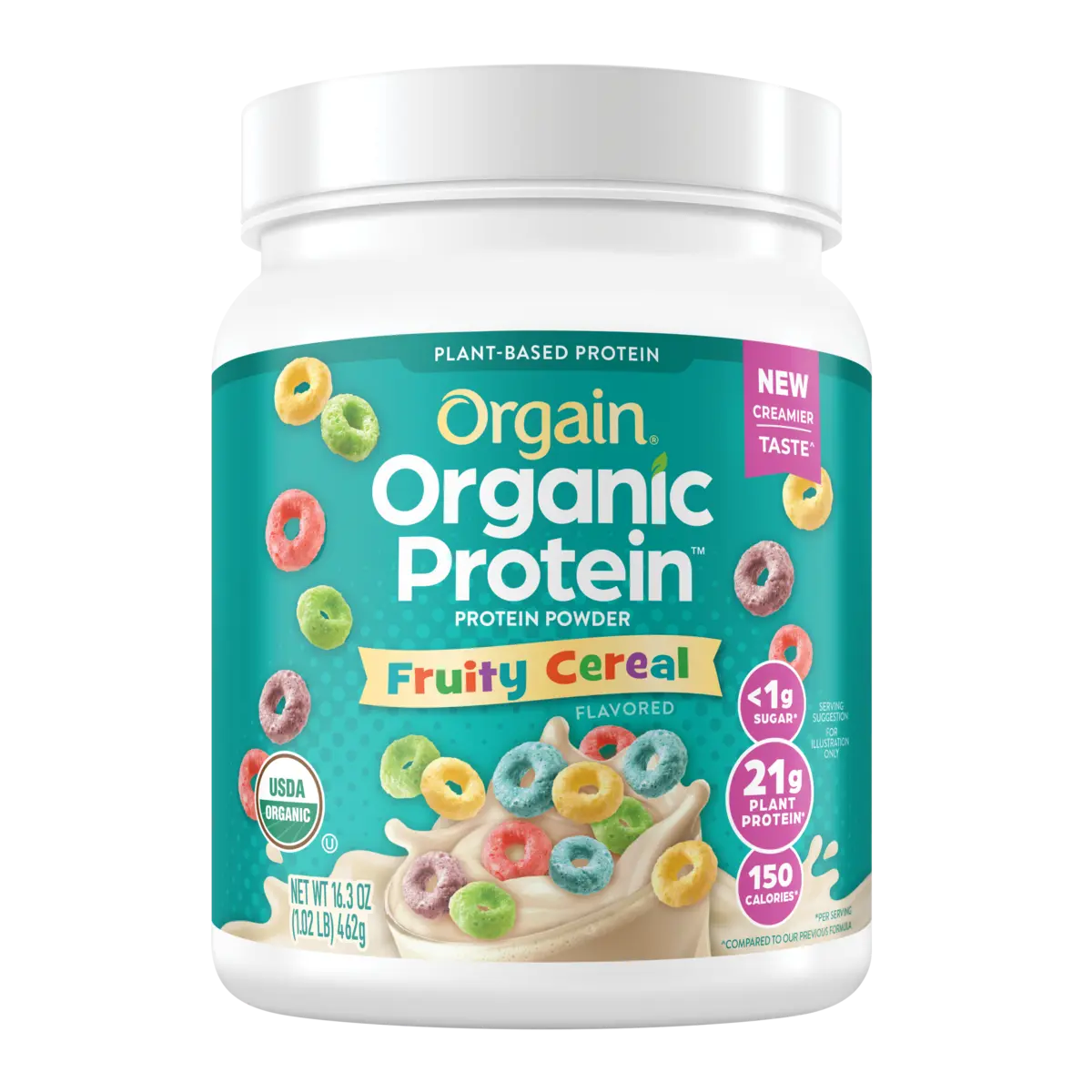 Orgain Organic Plant-Based Protein Powder - Fruity Cereal | 21g Protein, 8g Prebiotic Fiber, Vegan, Gluten-Free