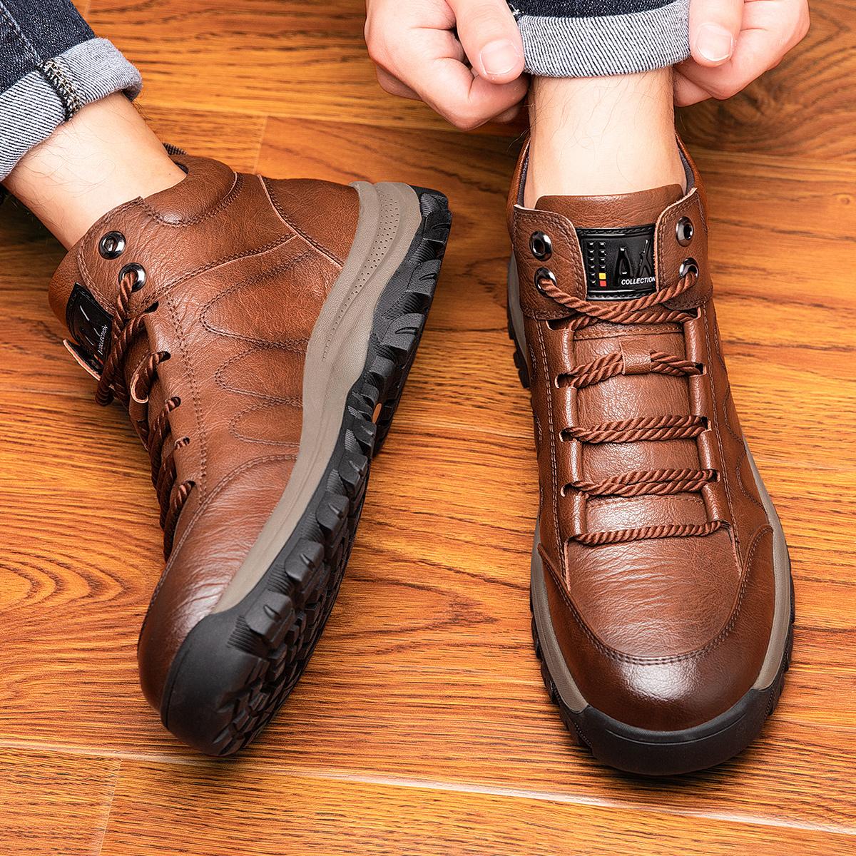 Men's New Fashion Mid-top Casual Shoes Lace-up Outdoor Hiking Leather Boots