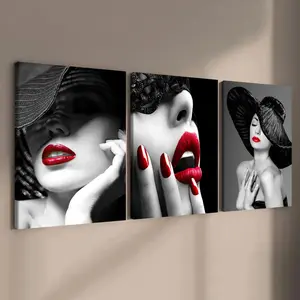 Wooden Framed Canvas Painting, 3 Counts/set Modern Fashion Woman Pattern Wall Art, Wall Decor for Home Living Room Bedroom Office