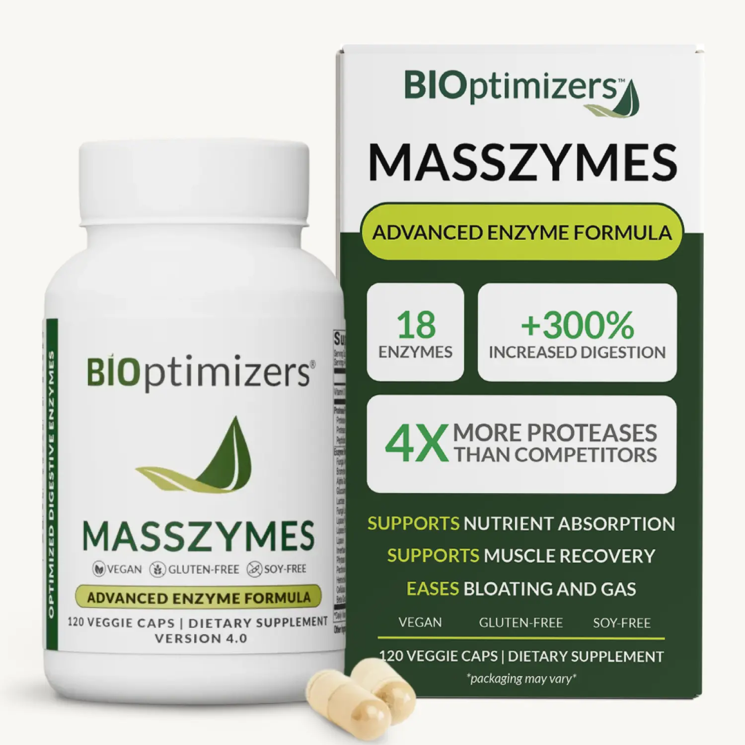 BiOptimizers MassZymes – High-Potency Digestive Enzymes with Protease & AstraZyme for Protein Absorption, Bloating & Gut Comfort, 365-Day Guarantee