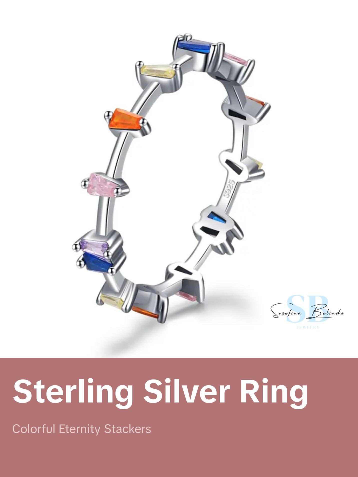 Rainbow Diamonds Sterling Silver Eternity Stacking Ring