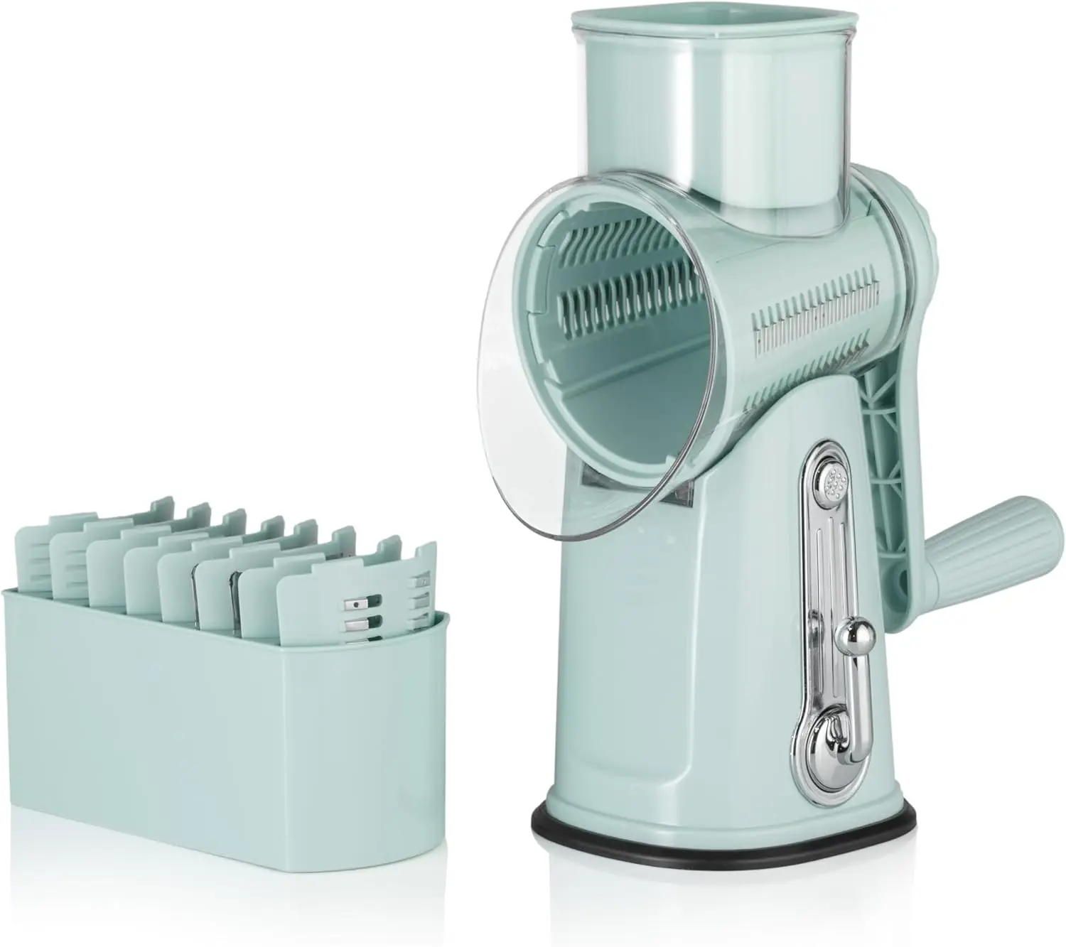 ‌5-in-1 Rotary Cheese Grater with Handle - Vegetable Slicer, Nut Grinder & Chocolate Shaver Kitchen Stainless Steel Cheeseslicer