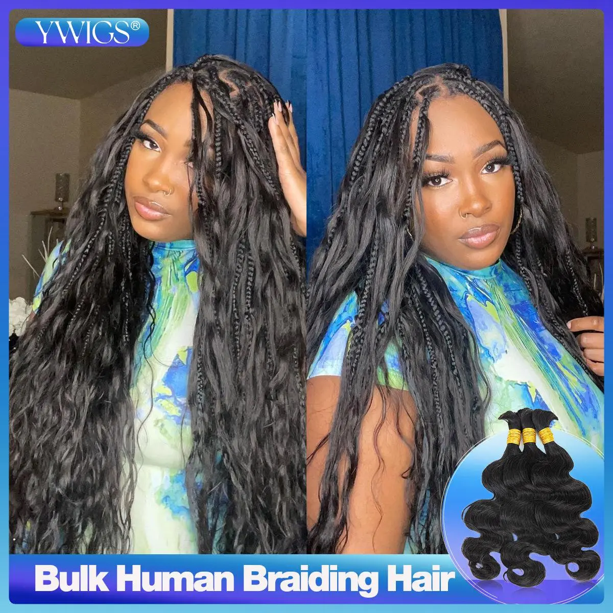 YWIGS Bulk Human Hair for Braiding 100% Virgin Natural Color Body Wave Lightweight Individual Extensions 10A Grade No Wefted #backtoschool #backtoschoolshopping
