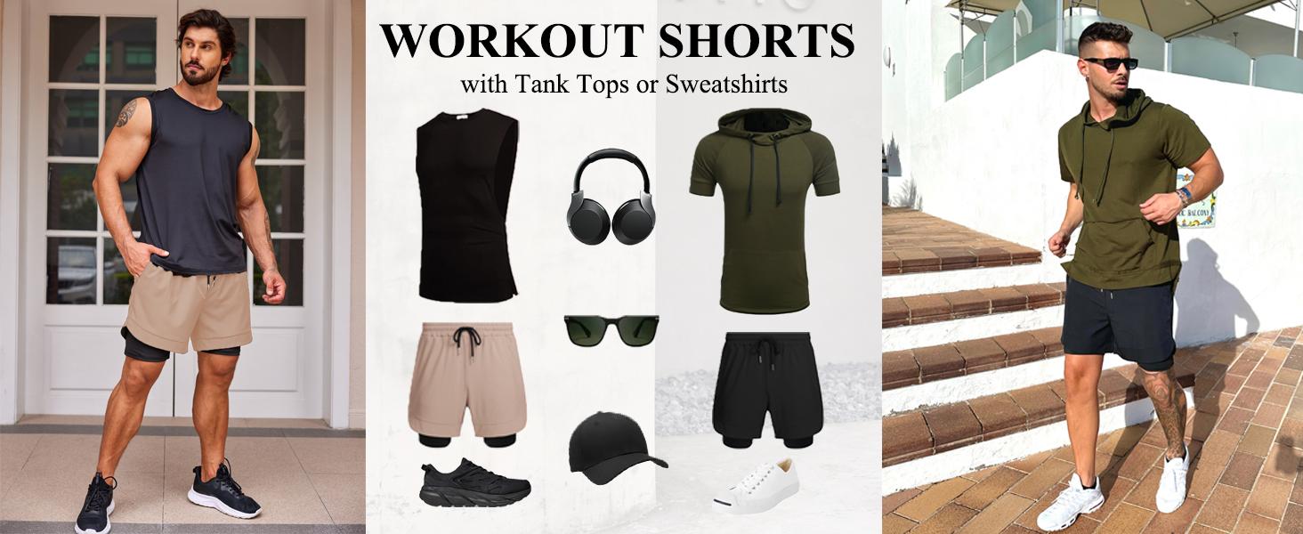 COOFANDY Mens 2 Pack Running Shorts 2 in 1 Workout Shorts Quick Dry Gym Training Athletic Jogger with Phone Pockets jortsmen