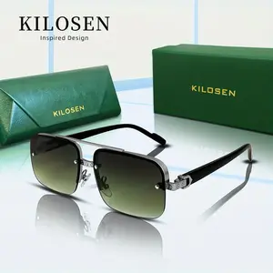 Cool Trendy Square Metal Frame Double Bridges Sunglasses, UV400, For Men Women Outdoor Party Vacation Travel Driving Fishing Supplies Photo Props, 2 Colors Available