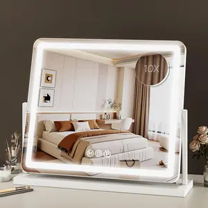 Vanity Mirror with Lights, 22"x19" Lighted Mirror with Lights, 10X Magnification, Gifts for Women, 3 Color Lighting Modes, Smart Touch Control, 360° Rotation for Bedroom or Tabletop (White)