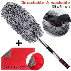 Car Wash Nano Brush Cleaning Duster Tool Set, with Extendable Long Handle, Detachable & Washable Duster Air Microfiber Anti Scratch Car Duster Interior Dust Cleaning Tools Reusable, Car Wash Towel Universal for Car SUV Pickup Sedan Home Kitchen Computer