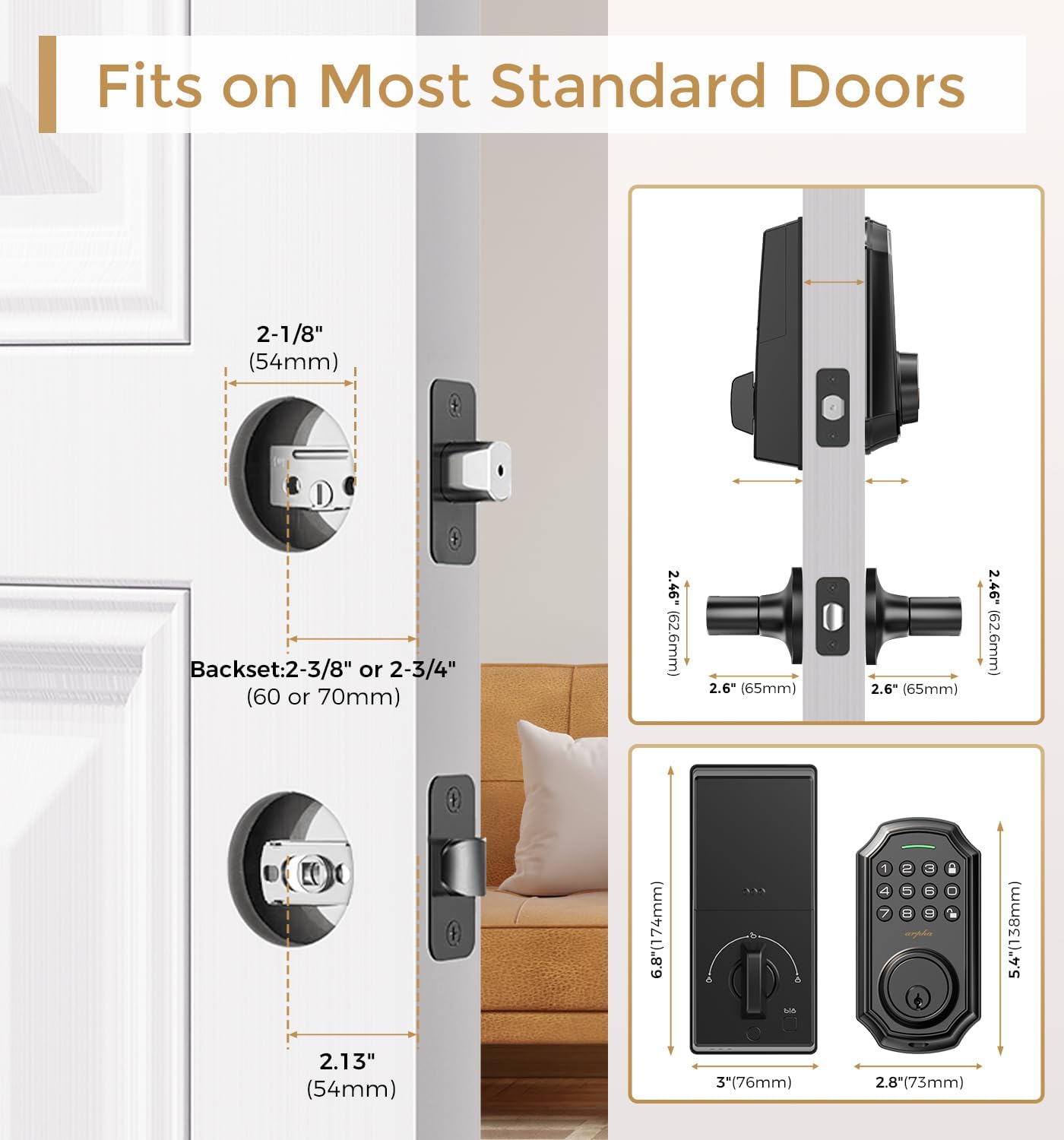 ARPHA D180 Keyless Door Lock with 50/100 Codes, Smart Lock with Anti Peeping Password, Keypad Deadbolt One Touch Locking, Auto Lock, Easy Install.Multiple styles to choose from, APP version&no APP version; With door handle&without door handle