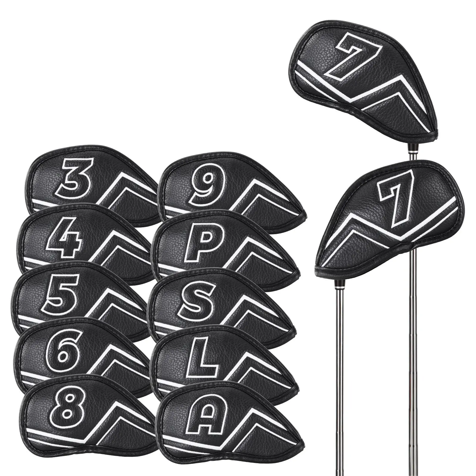 WELSPO 11 Pack Magnetic Golf Iron Head Covers, Embroidered Club Label on Both Sides of Golf Club Covers for Irons and Wedge, Synthetic Leather Club Headcover, Universal Fit Main Iron Clubs