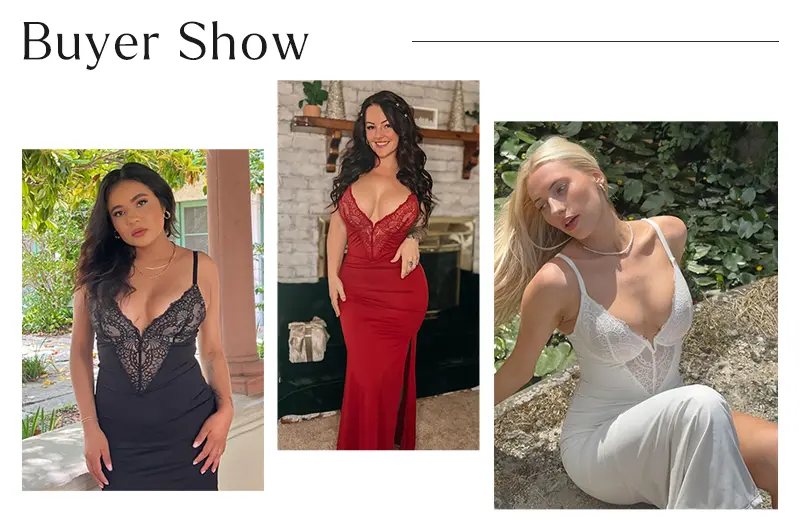 Popilush Formal Lace Built-in Shapewear Set Womenswear Sleeveless Deep V-Neck Maxi Dress Birthday Dress or Wide Leg Jumpsuit Tummy Control Cocktail Party