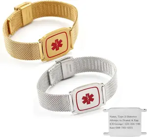 Dynamic QR Code Medical Alert Bracelet for Men Women Scan to Update Medical Info No Medical Info Needed at Checkout Stainless Steel Mesh Emergency ID Bracelet Waterproof Hypoallergenic