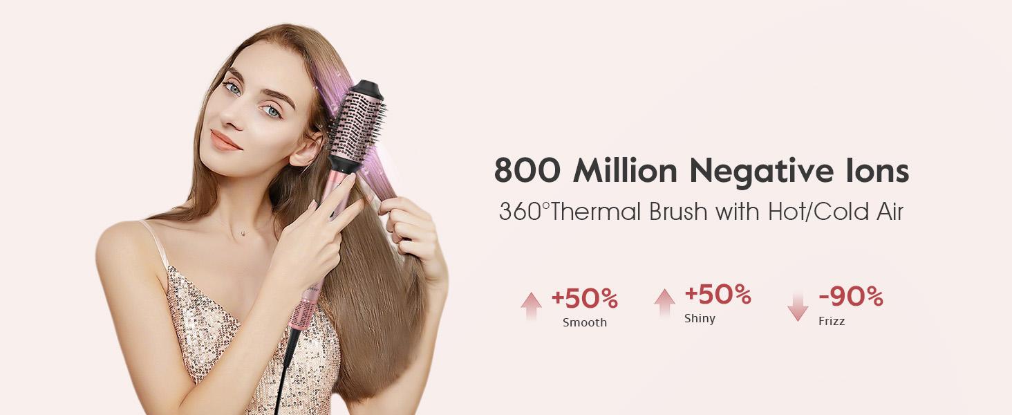 Brightup 5 in 1 Air Styler Automatic Hair Curling Iron with Detachable Brush Head, Blow-Dry,Straightening Wrap  Negative Ions Ergonomic Rose Gold(Advanced Custom)  Holiday Gift