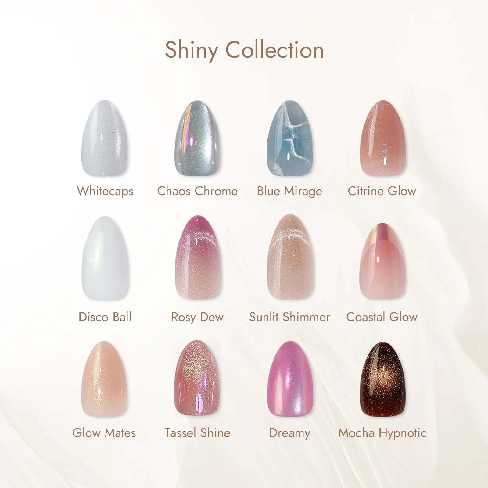 BTArtbox Press On Nails Short Almond - Shiny Collection, Cat Eye Almond Ombre Press On Nails with Glue for Women, Medium Opaque Soft Gel Glue On Nails in 16 Sizes - 32 Stick On Nails Kit, Summer Spring Holiday Party, Back To School