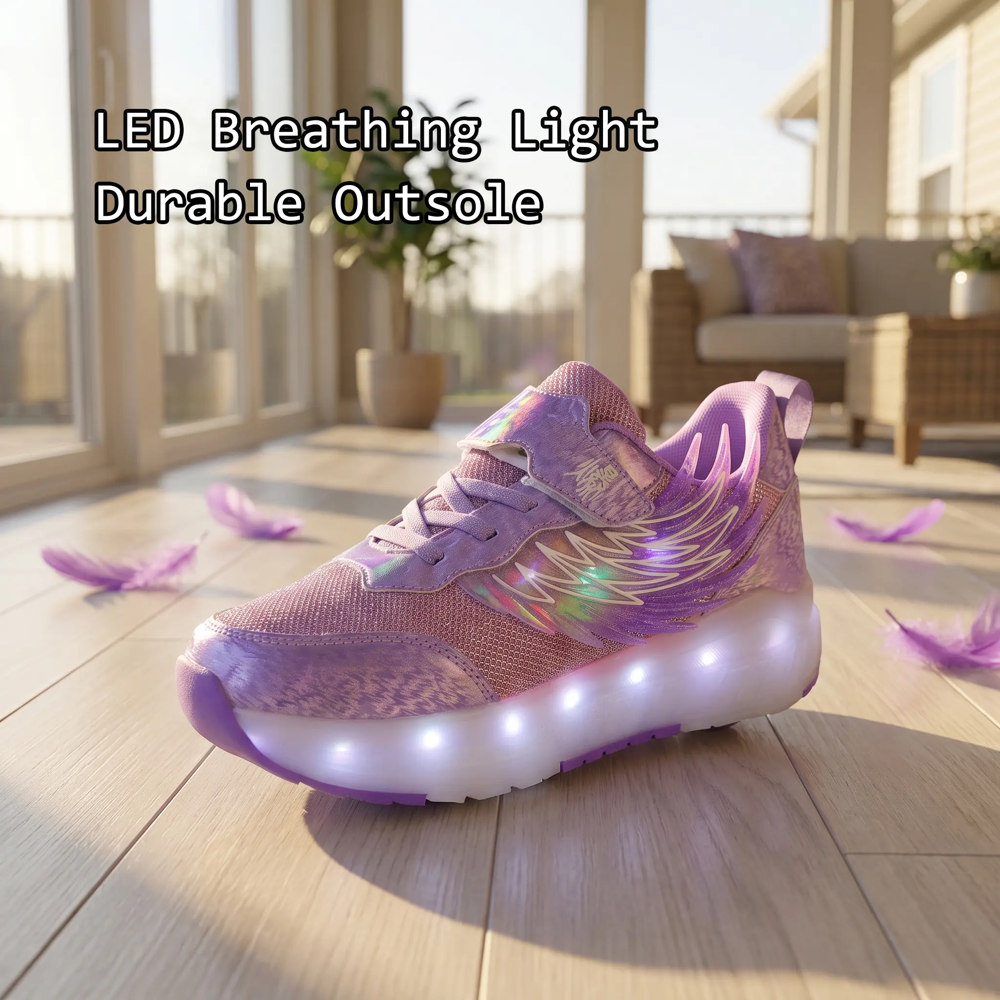 Fashion Wing Design Roller Shoes USB Charging LED light Up Shoes for Kids, Night Glow Sneakers, Runing & Casual Sports Roller Skates Shoes for Girls Trendy Trainers