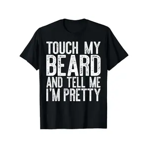 Men's Plus Size Fashion Casual Hooded T-Shirt - Distressed "Touch My Beard And Tell Me I'm Pretty" Slogan, Drawstring Hood, Durable Material, Comfortable Fit, Machine Washable - Ideal for Gym, Lounging