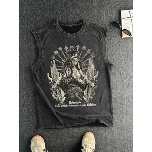 Printed Vintage Graphic Tank Top, Regular Fit Sleeveless Cotton Summer Shirt