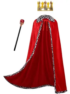 King Costume Cape for Adult Mardi Gras Velvet Robe and Crown & Scepter 3PCS Set Womenswear Dress