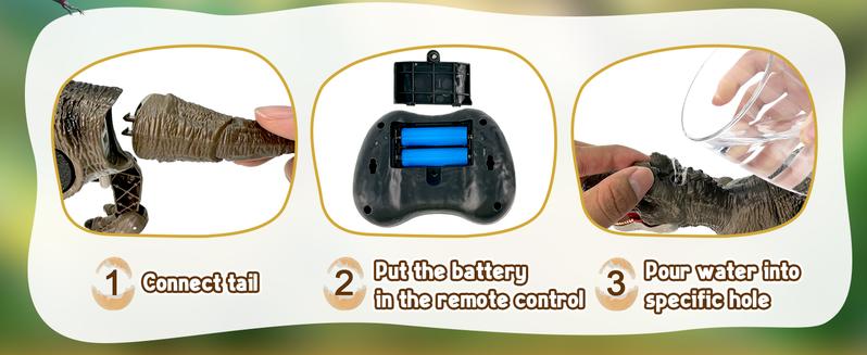 Remote Control Dinosaur Animal Toy, Spinosaurus and T-rex, swift movement & water spray, gift for boys