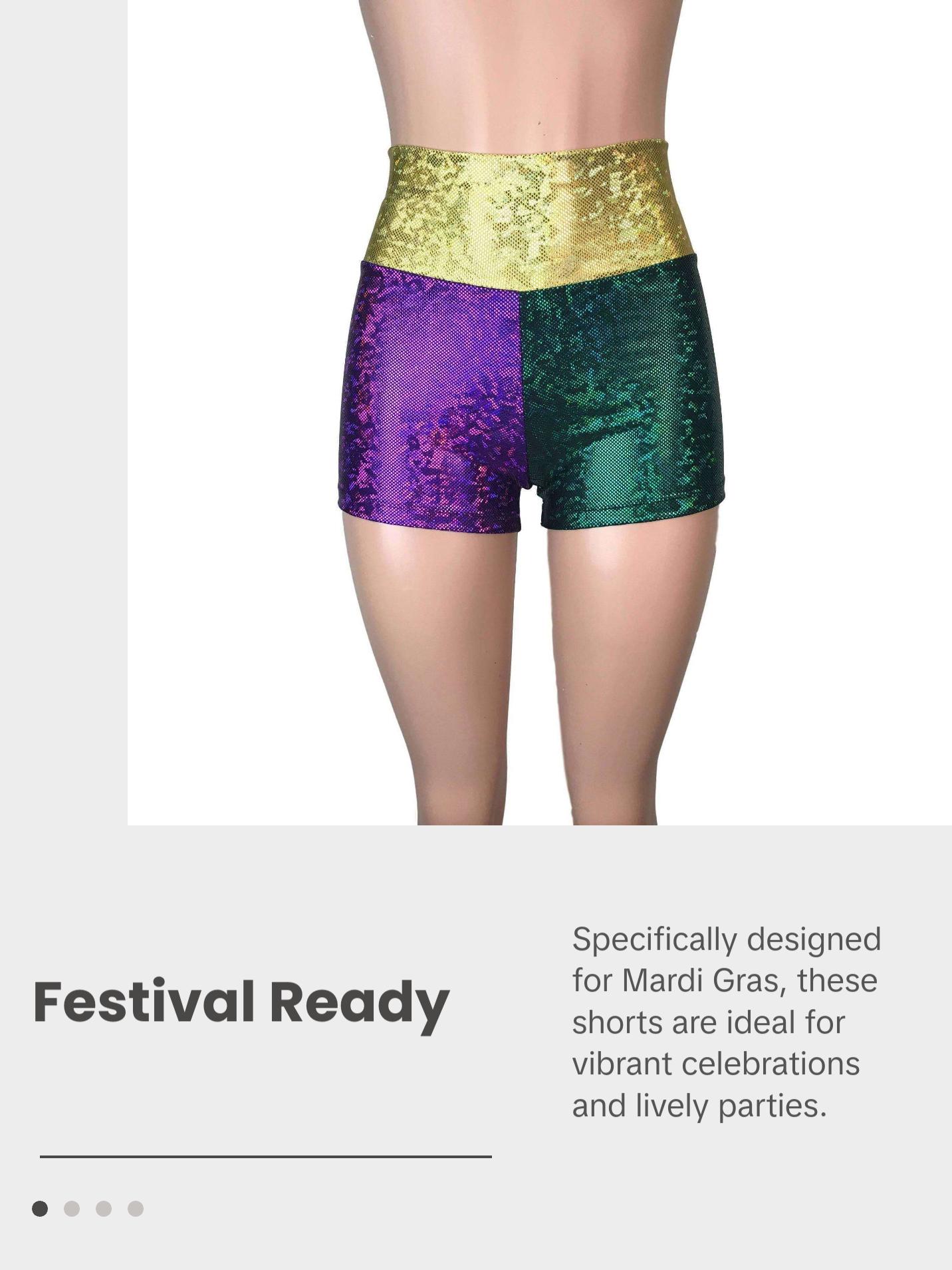 High Waisted Mardi Gras Booty Shorts - Holographic