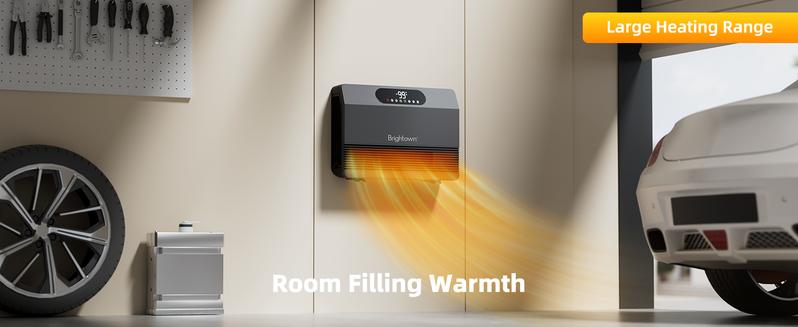 Brightown Smart Wall Heater, Electric Space Heater for Indoor Use 1500W, 5 Optional Modes, Adjustable Thermostat, Easy-Mount Heater for Bedroom with Remote Control, 12H Timer, Works with Alexa
