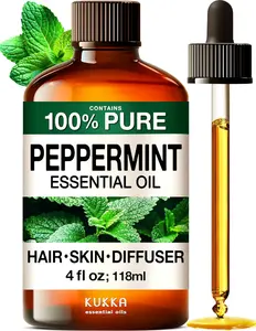 KUKKA Peppermint Essential Oils 4 fl oz for Hair Face Diffuser Organic Green Scent Liquid Treatment Aromatherapy for Soap Making Haircare