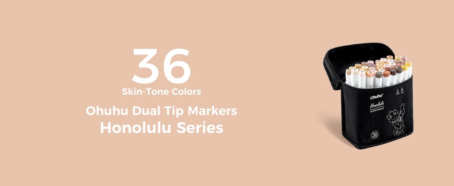 Ohuhu Alcohol Markers: Brush & Chisel Dual Tips - From 24 Colors to 320 Colors - Honolulu Series Full Color Range - Double Tipped Art Sketch Marker Set - Refillable Ink - Honolulu Series of Ohuhuart