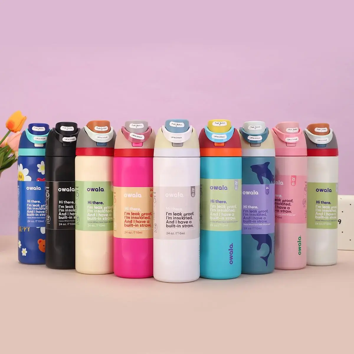 Owala 32oz FreeSip Insulated Water Bottle Insulated Stainless Steel 32oz,US STOCK | Leakproof Flip Straw | 10 Colors