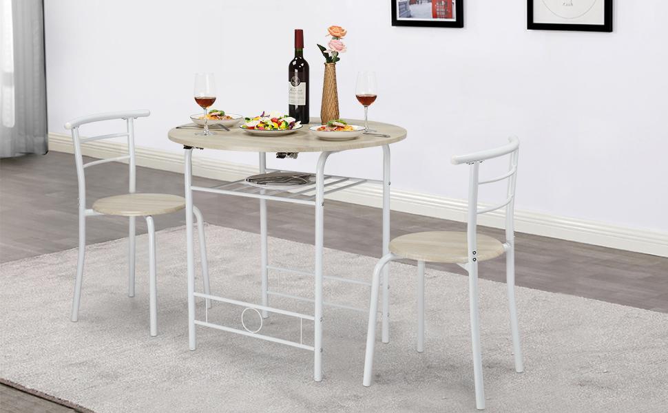 VINGLI 31.5" Drop Leaf Dining Table Set 3 Pieces for Small Space,Small Kitchen Table Set for 2,Round Folding Table with 2 Chairs for Home,Kitchen,Apartment